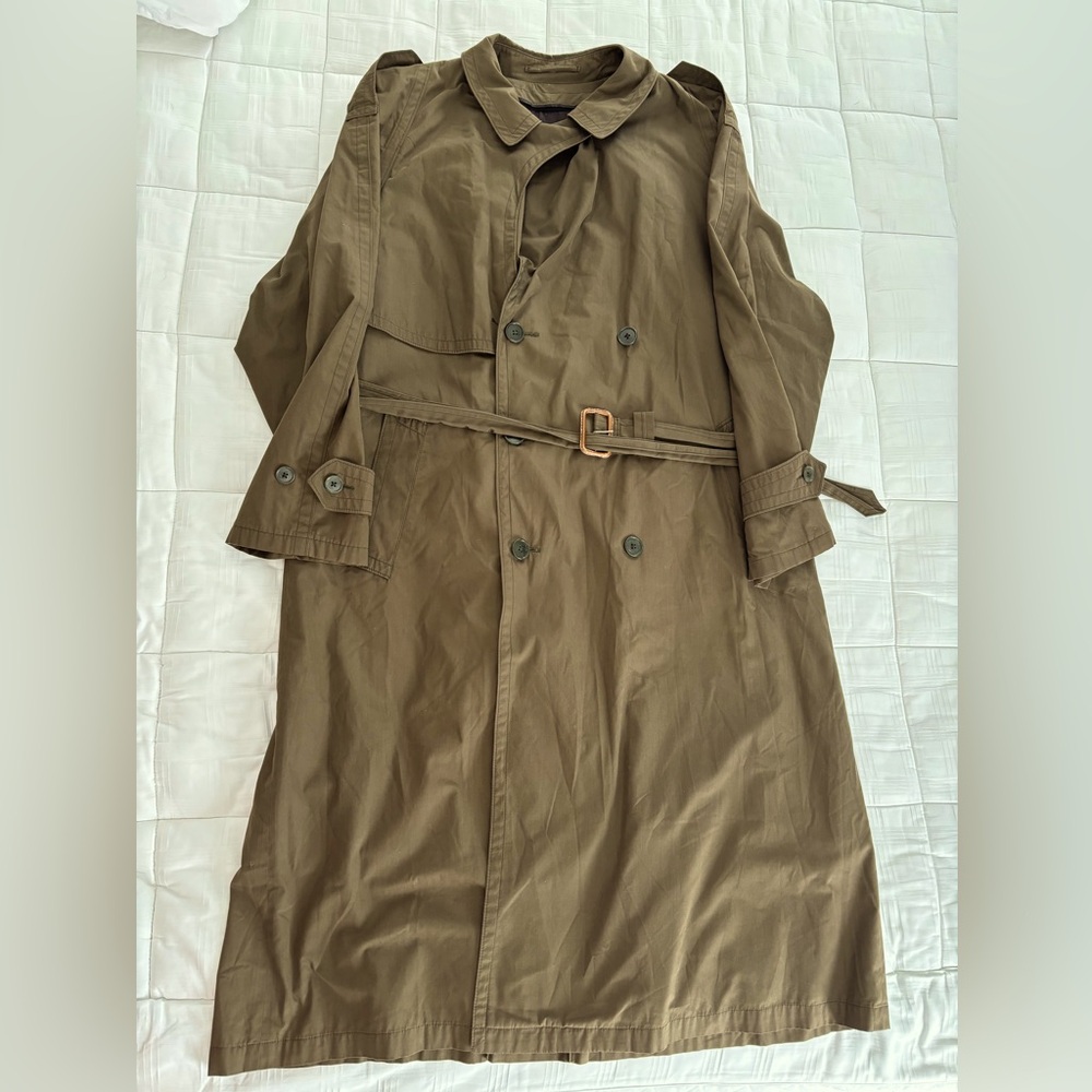 Vintage Hart Schaffner and Marx Olive Belted Trench Coat with Liner Size 44R
